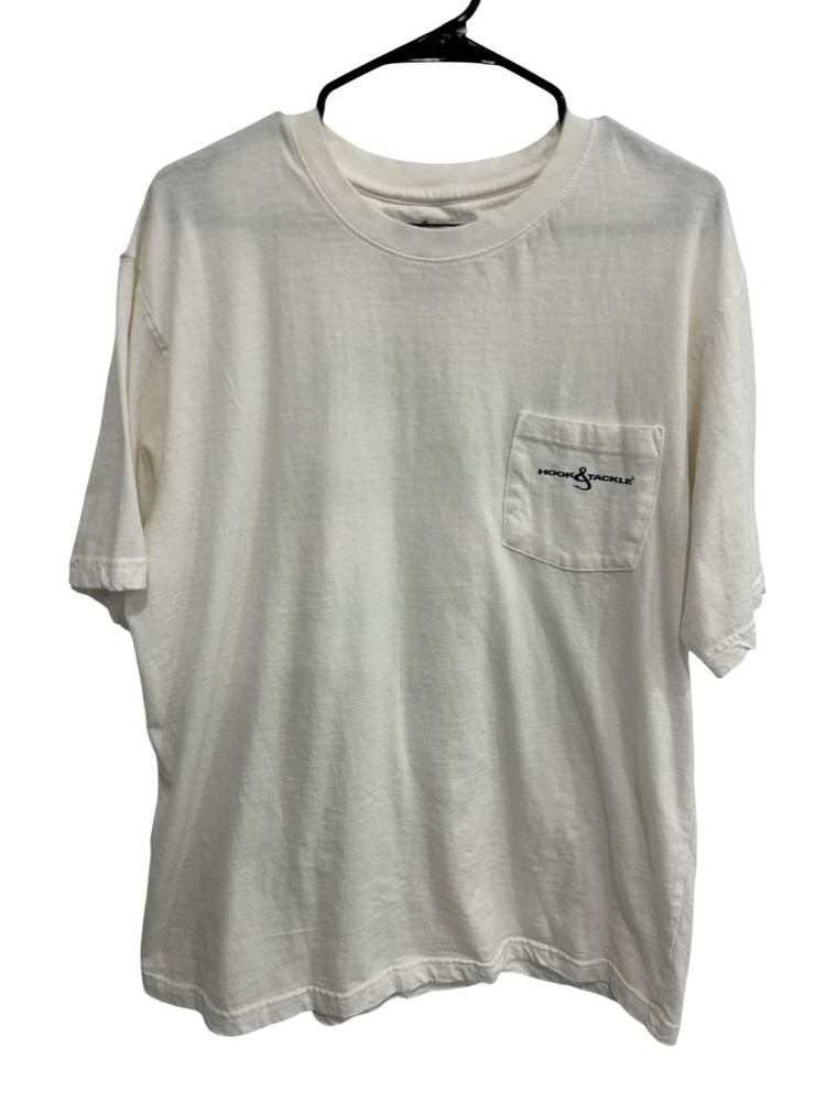 Hook & Tackle XL White Cotton Graphic T-Shirt Back Pocket Naturecore Nomadcore