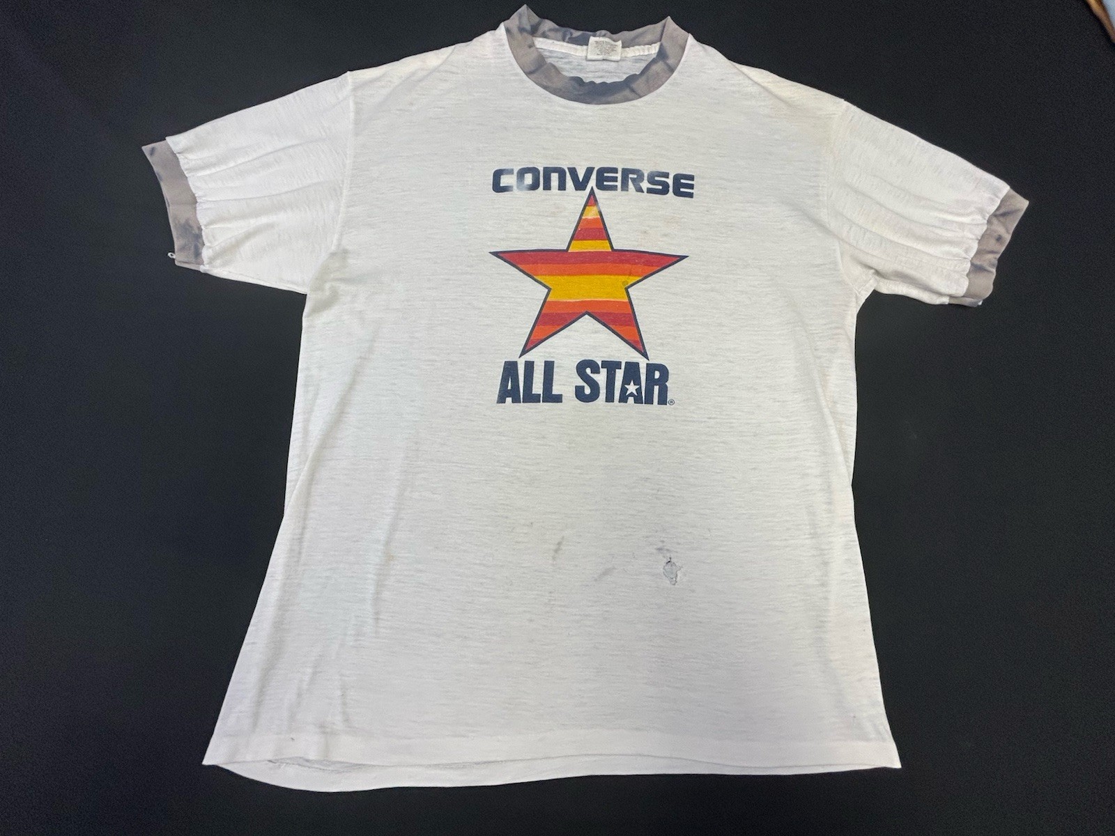 Vintage Converse All-Star Ringer T-Shirt Single Stitch Paper Thin Thrashed Sz L