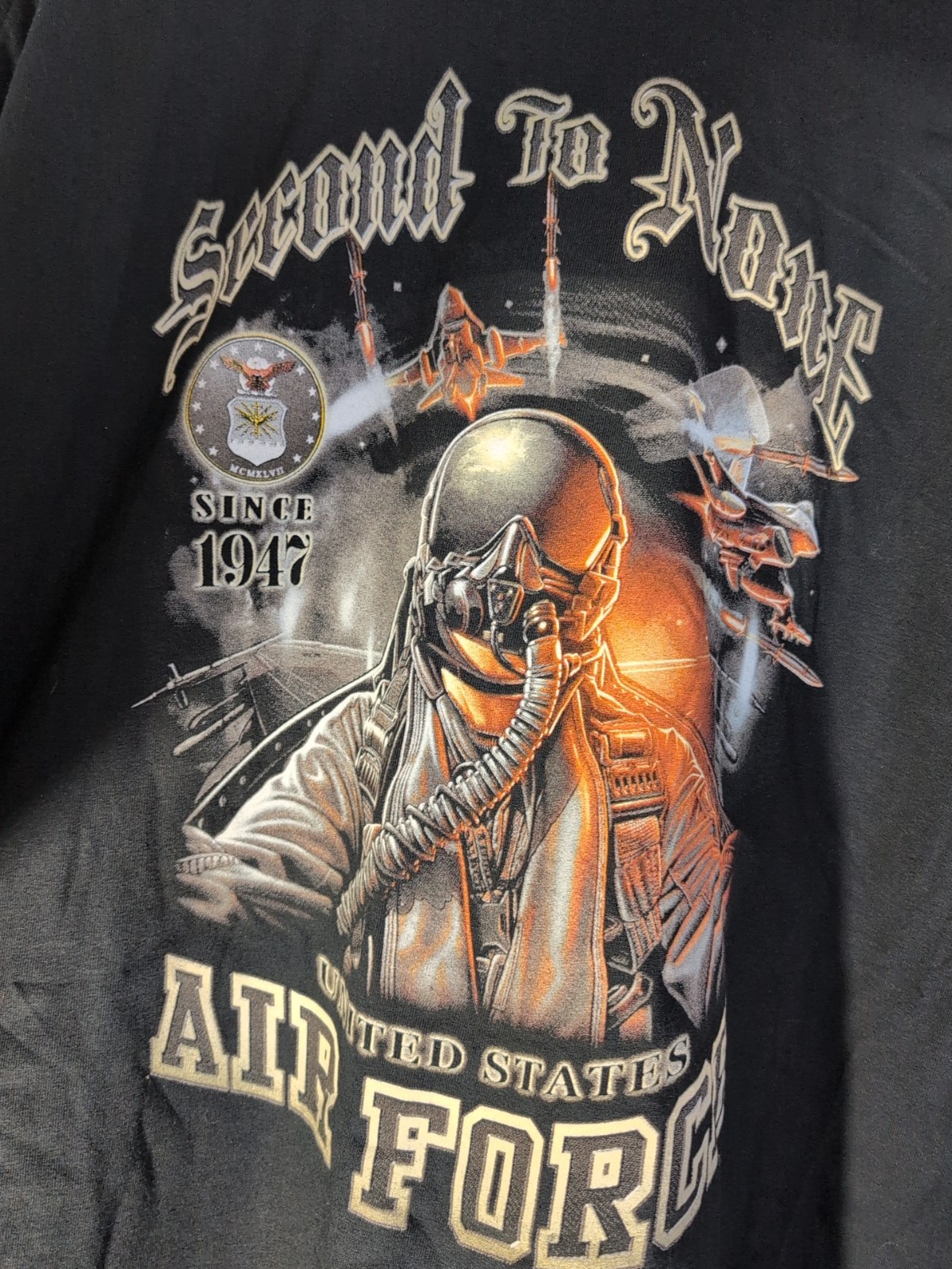 New Gildan Air Force SECOND TO NONE T-shirt BLACK Size XL~#315 gallery