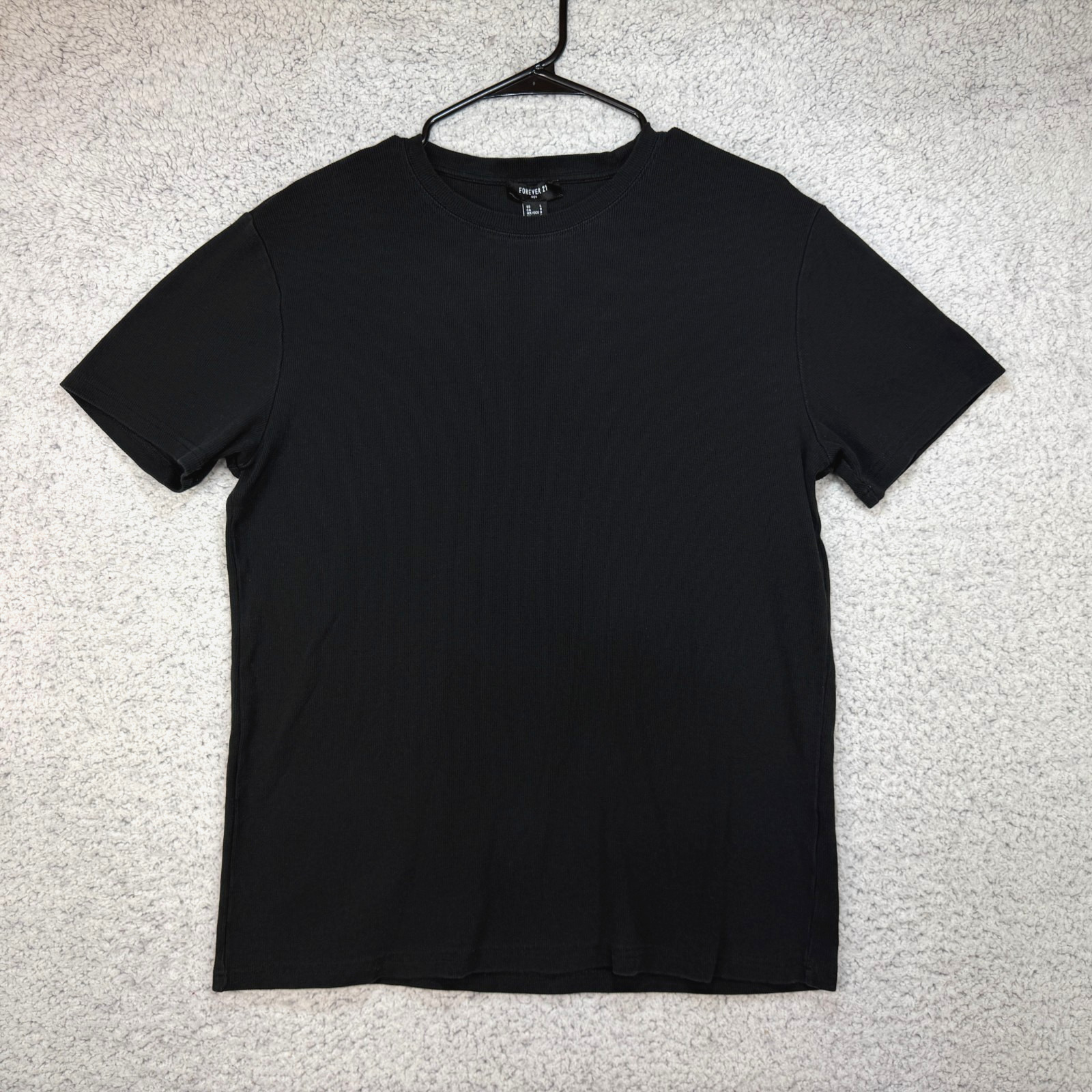 Forever 21 Mini Ribbed Knit Textured Short Sleeve Black T Shirt Size Large