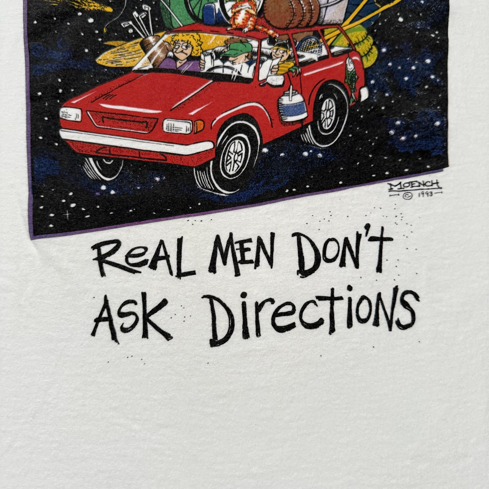 Vintage Real Men Don't Ask Directions Shirt Mens XL Moech Art Comic Funny gallery