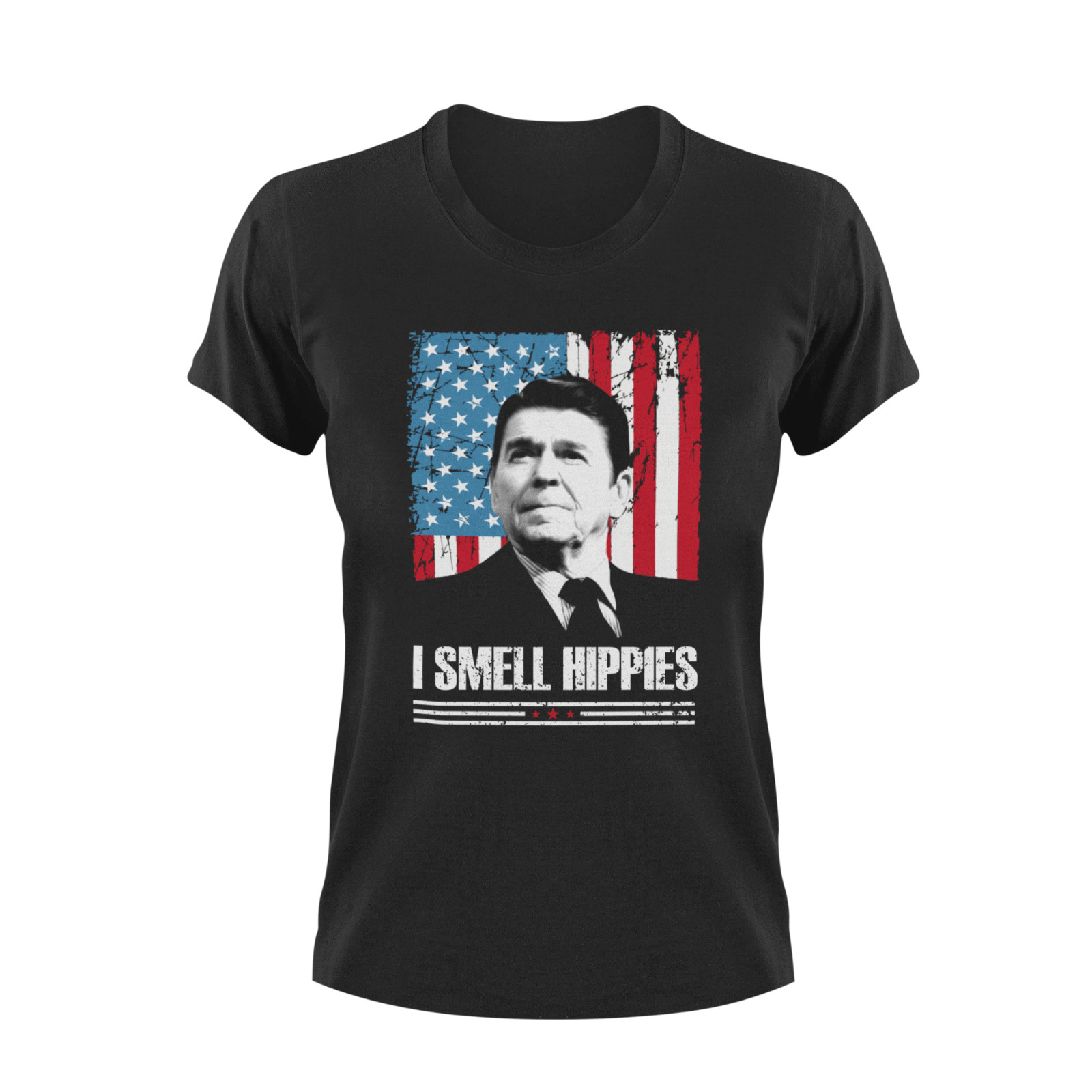 Mens I Smell Hippies T-Shirt Ronald Reagan USA President Funny Political T shirt gallery