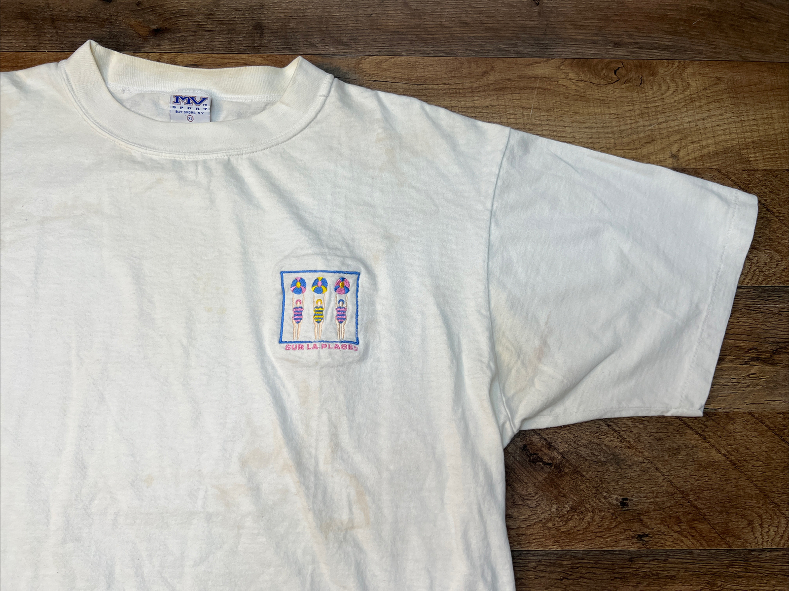 Vintage Travel T Shirt MV Sport Tee USA Made Men’s XL Sur La Plage NJ Swimmers gallery