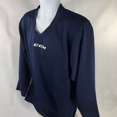 CCM NAVY BLUE V NECK BLANK SIZE SMALL HOCKEY SHIRT WHITE EMBROIDERED LOGO