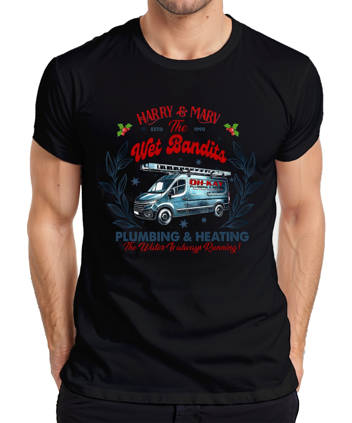 Harry & Marv Wet Bandits Plumbing Heating - Christmas Xmas Mens T- gallery