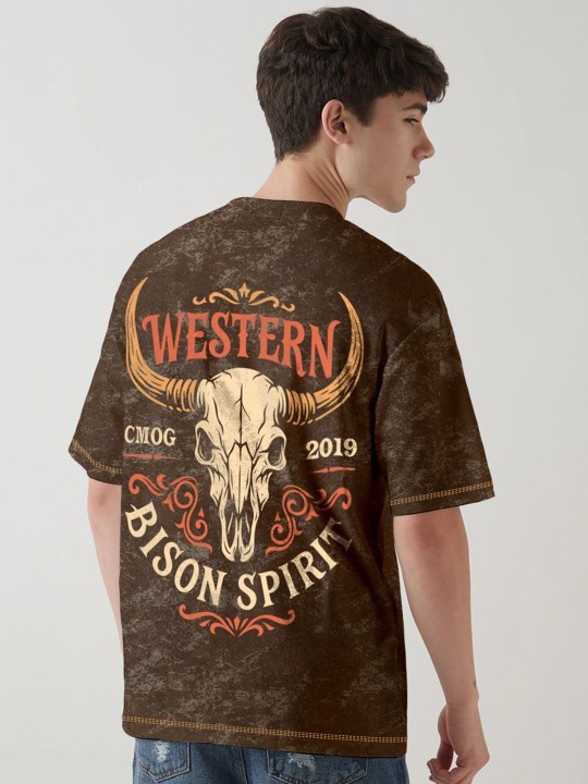 Graphic Printed Drop-Shoulder Sleeves Acid Wash Oversized Cotton T-shirt