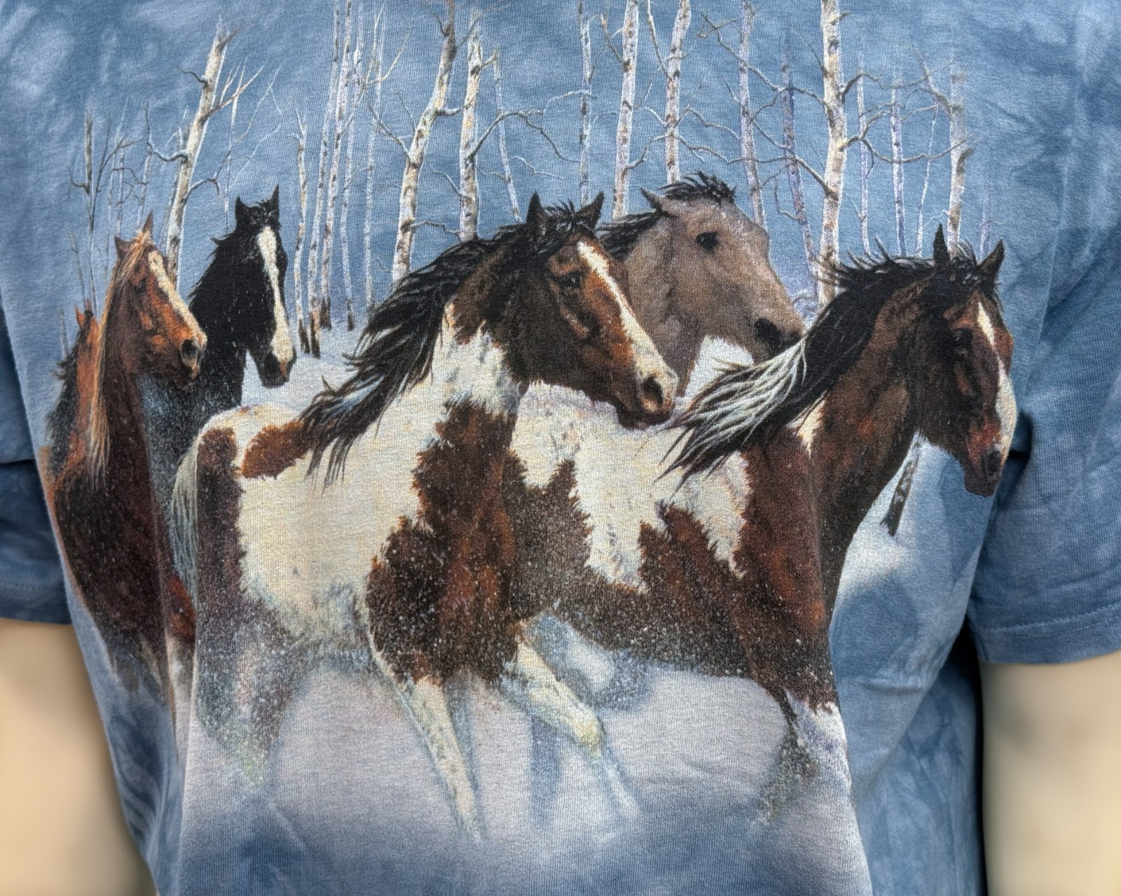 Vintage 1999 The Mountain Horse Snow T Shirt Large Blue Tie Dye Wild Wings USA gallery