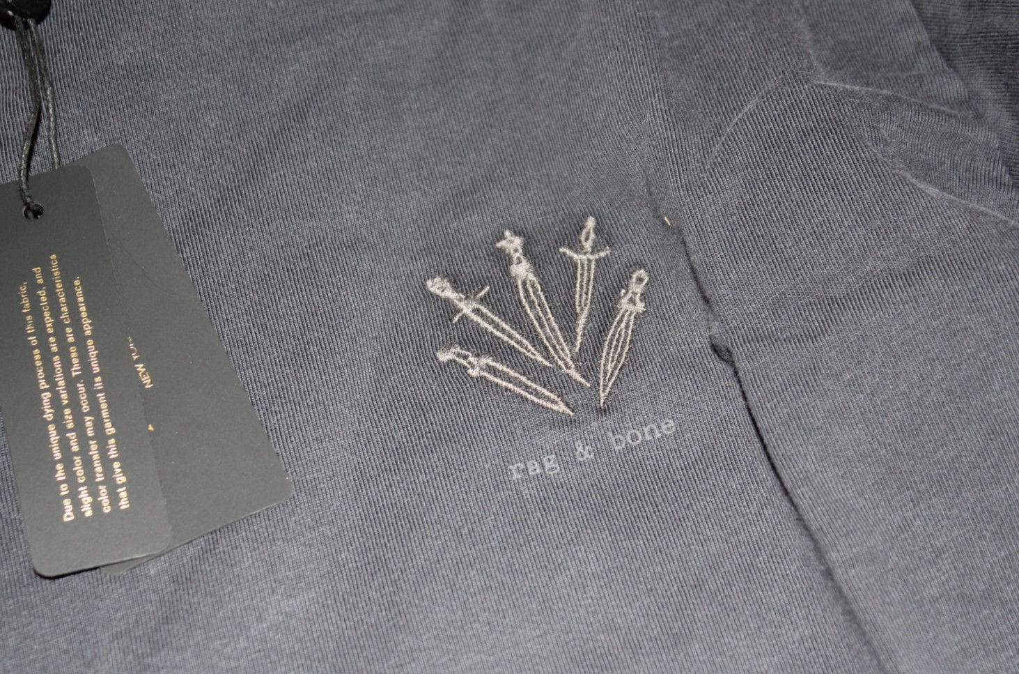 NWT Rag & Bone Short Sleeve Embroidered Dagger Tee Mens Med. Washed Black $128 gallery