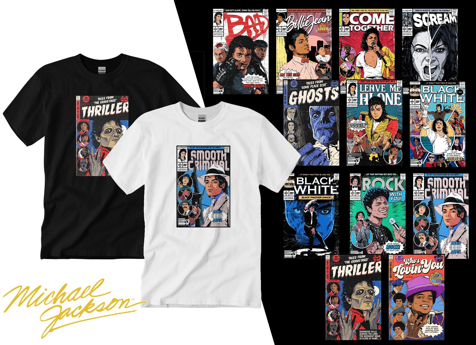 Michael MJ Comic T Shirt Billie Jean Thriller Smooth Criminal | Unisex Tshirt