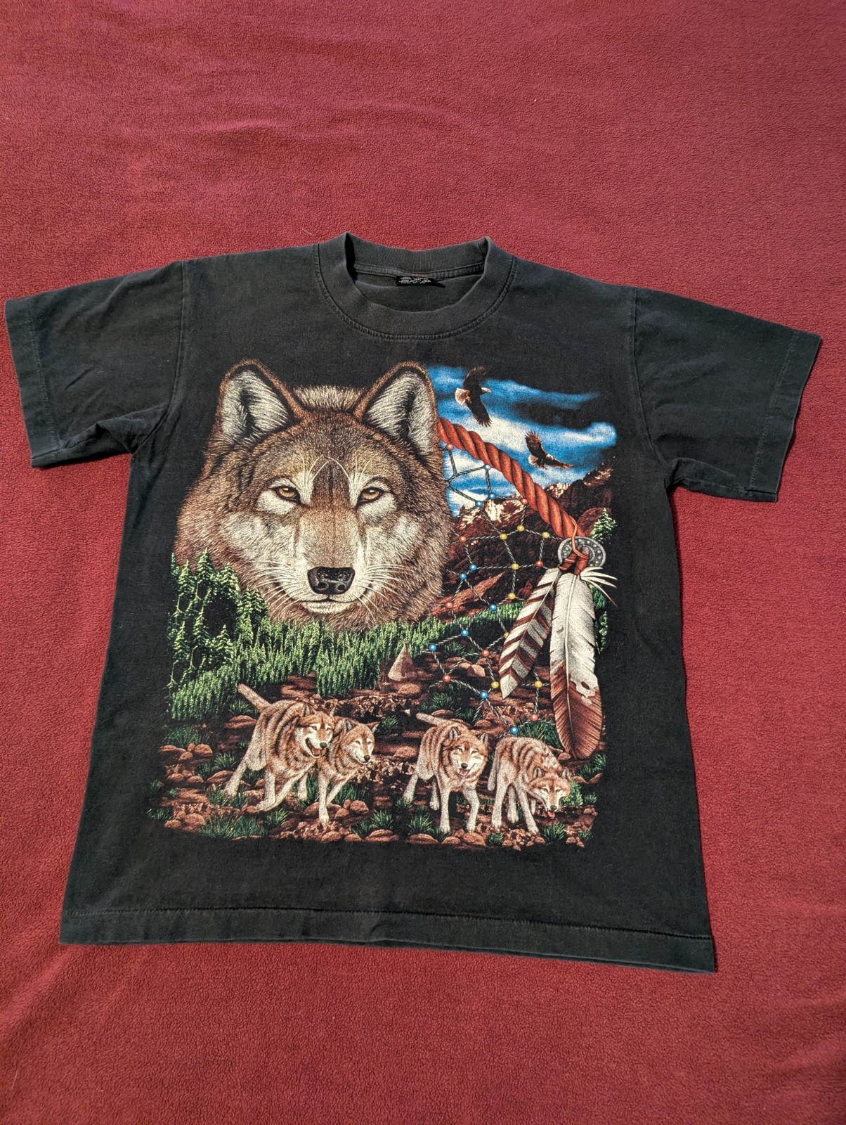 Rock Eagle Classic VTG Wolf Pack Double Sided 100% Cotton Medium Black Shirt