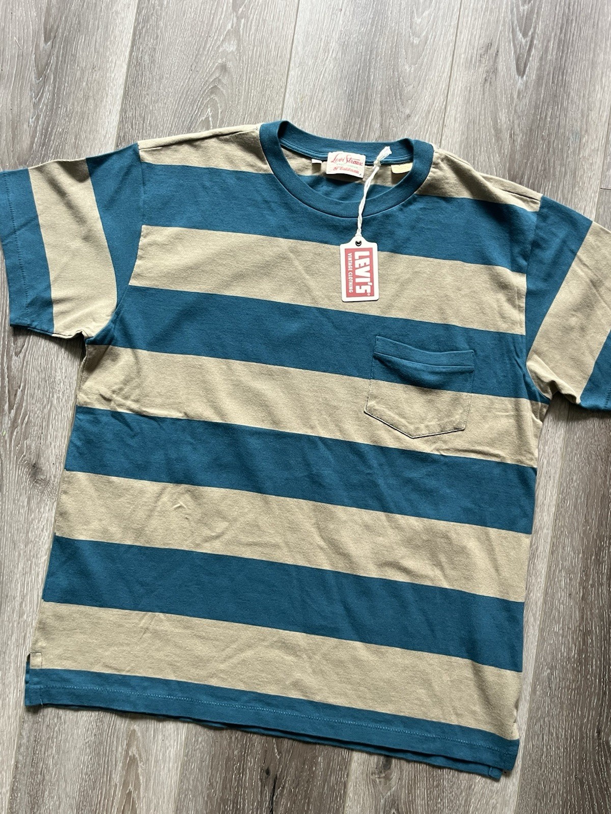 LEVIS VINTAGE CLOTHING LVC 1940’S SPLIT HEM T-SHIRT STRIPE BLUE/GRAY MEDIUM NWT gallery