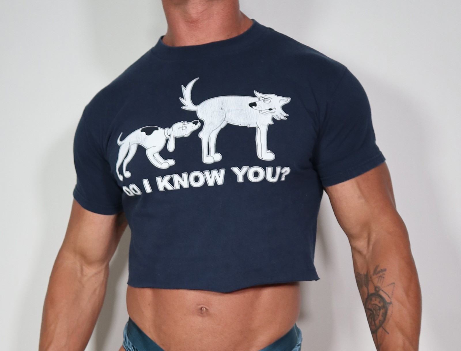 MEN'S SHORT SLEEVE CROPPED "DO I KNOW YOU" SHIRT SIZE M (HOLE ON COLLAR) gallery