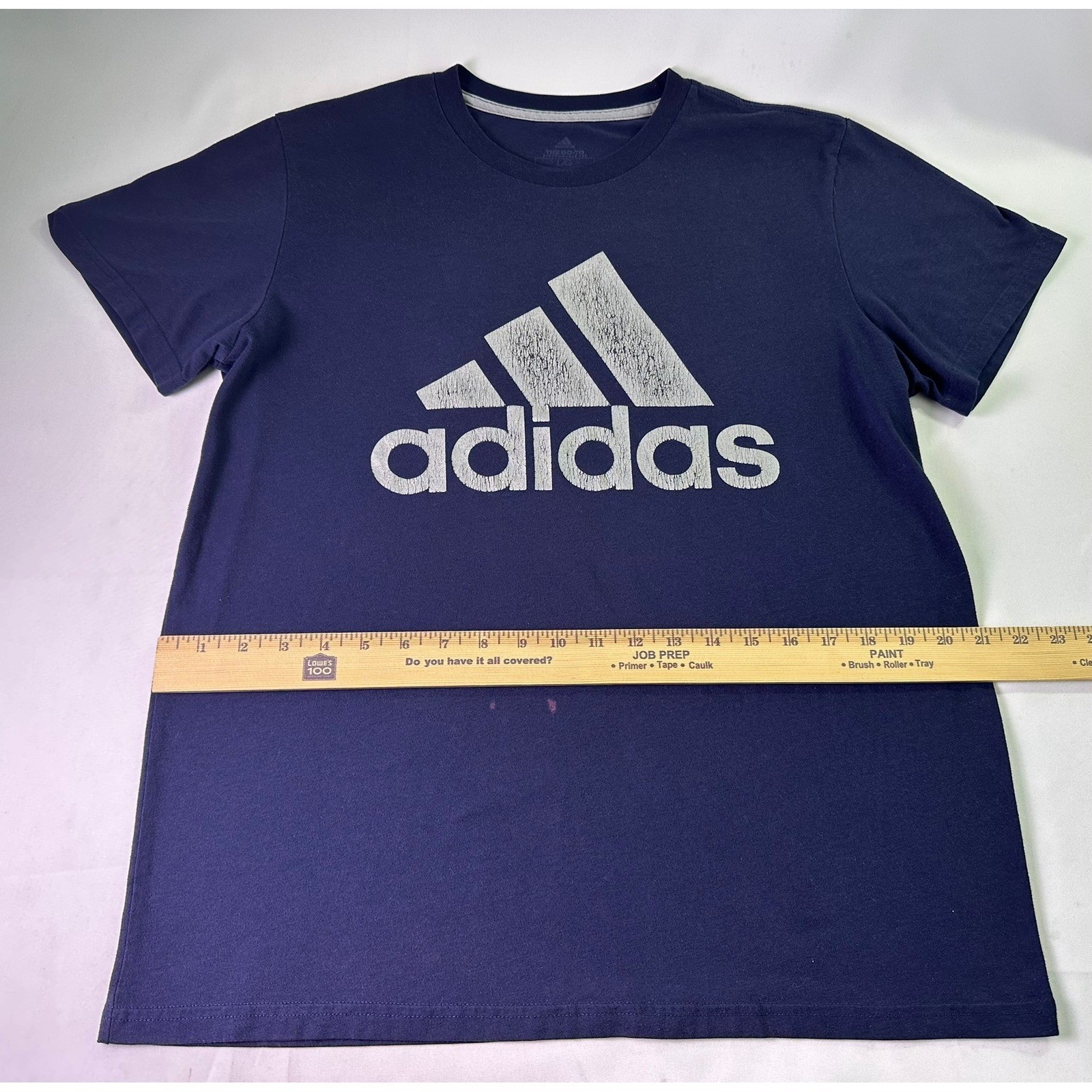 Adidas The Go-To Performance Tee Navy Blue Distressed Logo Shirt Men's Large L gallery