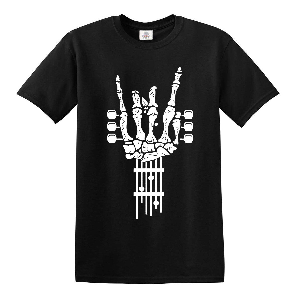 Rock On Guitar T-Shirt Music Metal Guitars Goth Punk Skeleton Skull Top Tee