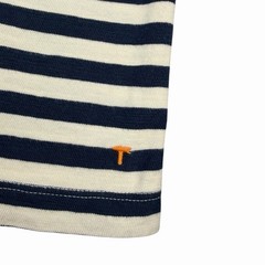 Left Coast Tee Men’s White/Navy Striped Cotton Short Sleeve Crew Neck Tee Large