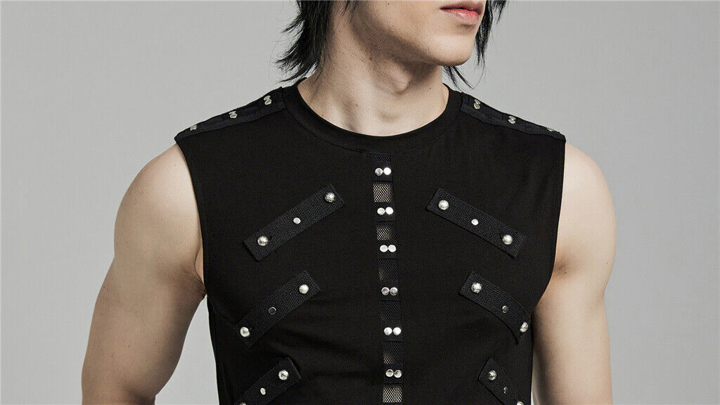 PUNK RAVE Men Black Punk Rock Gothic Steampunk Sleeveless Tops Tank Vest gallery