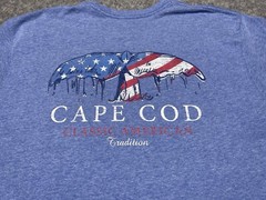 Cuffy’s Cape Cod Blue Large Shirt Classic American Tradition Flag Whale