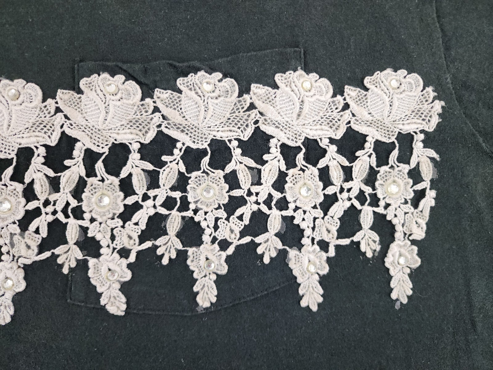 VINTAGE Lace Rose Shirt Mens Large Gem Flower Single Stitch Black Tee Adult A48 gallery