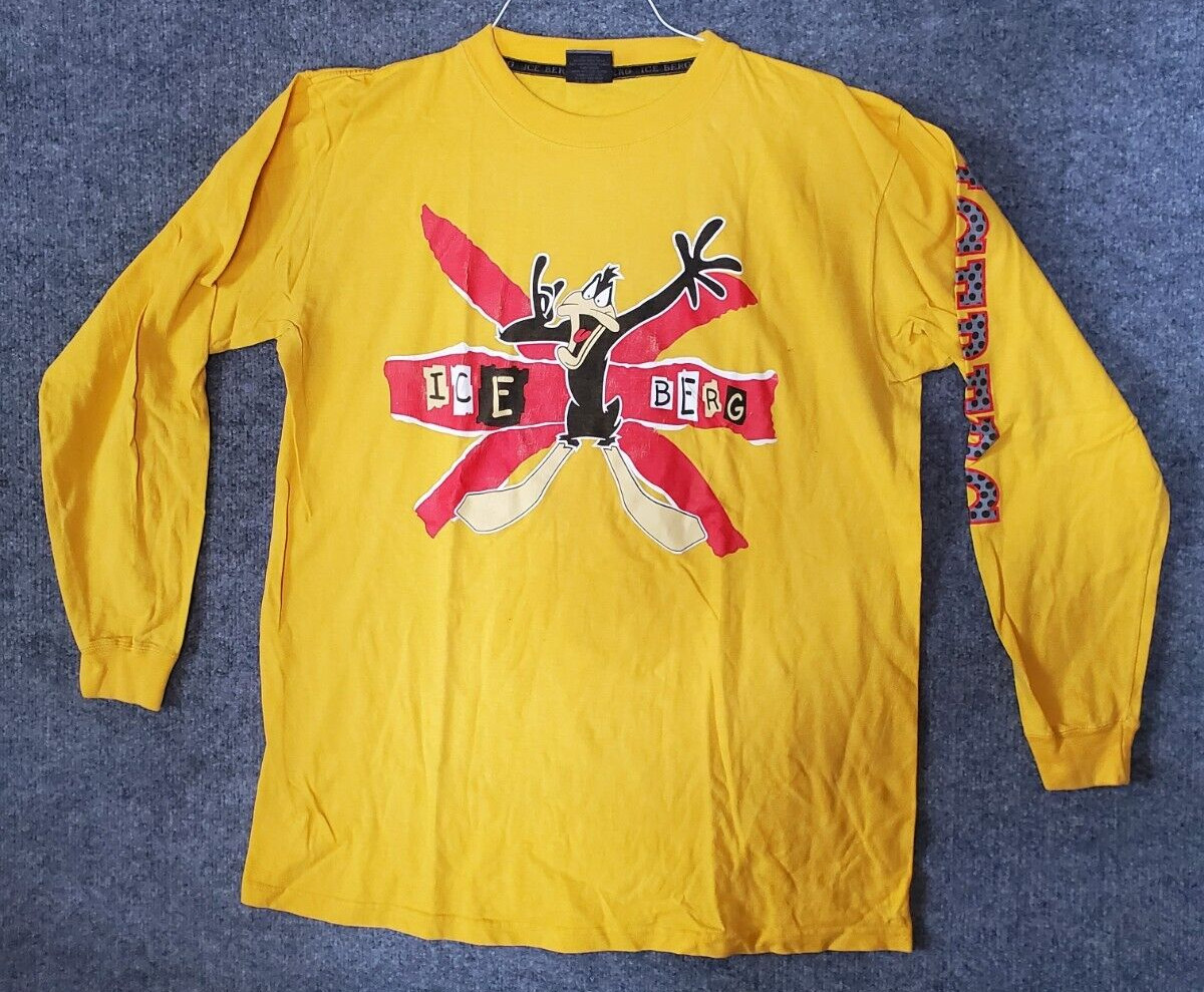 Daffy Duck Iceberg History T Shirt Long Sleeve Yellow XL Sleeve Spell Out