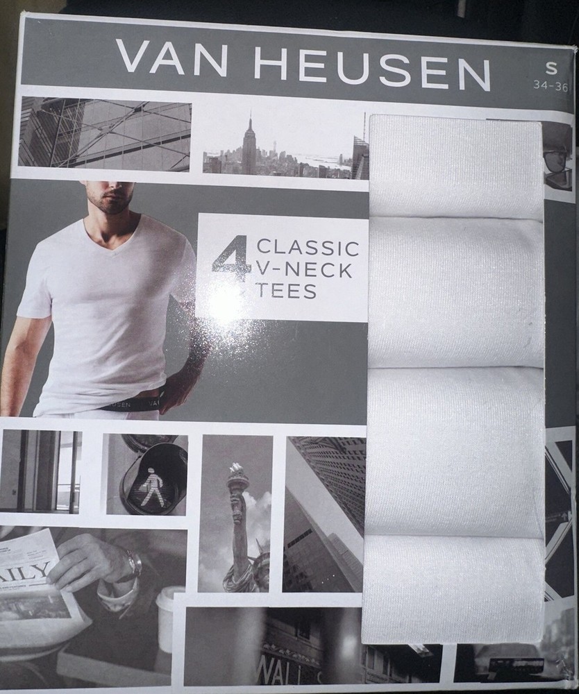 Van Heusen® Men’s 4 Pack Soft Cotton Tag Free CLASSIC V- Neck TEES
