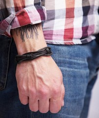 Mens Leather Bracelet Braided Black – Gift For Dad Fathers Day Cuff Wrist Ban…