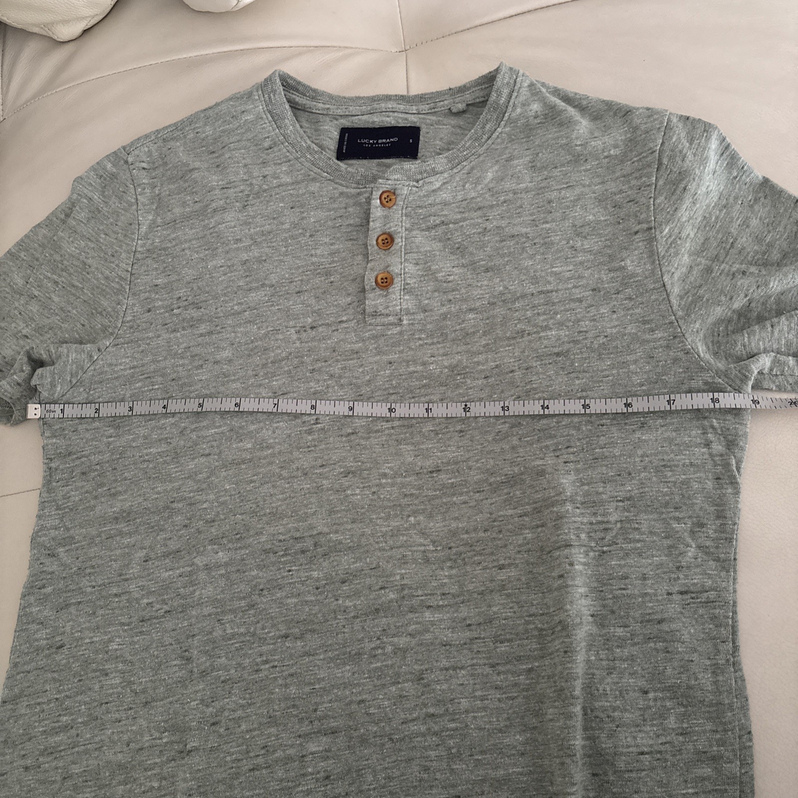 Lucky Brand HENLEY T-SHIRT Green Short Sleeve Linen Blend Men's SMALL EUC gallery