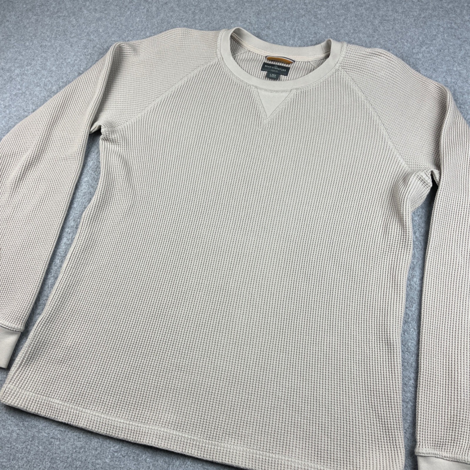 L.L. Bean Signature Waffle Knit Shirt Mens Large Beige Slim Fit Thermal Raglan gallery