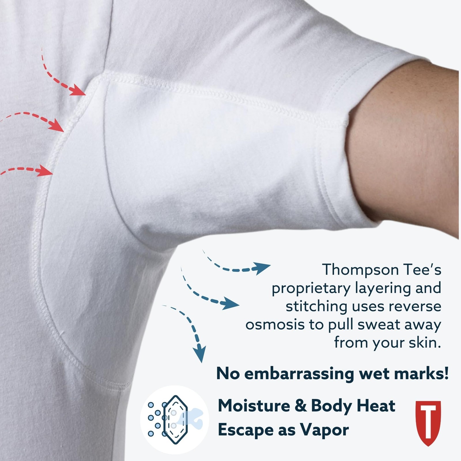 Mens Sweatproof Undershirt - Cotton V Neck T-Shirt with Underarm Sweat Pads - gallery