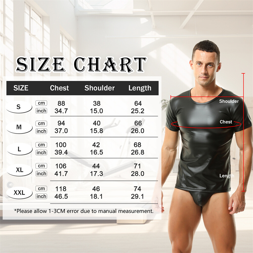 Men's Faux Leather Undershirts T-shirts Wet Look Short Sleeve Tops Clubwear Tees gallery
