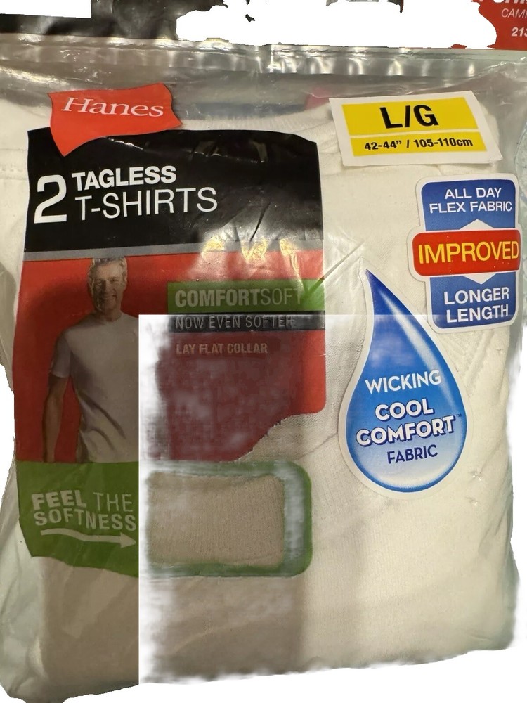 Lot of 4 Hanes Tagless T-Shirts 2 Pkgs White Comfort Soft 2135D2 Mens Large NIP