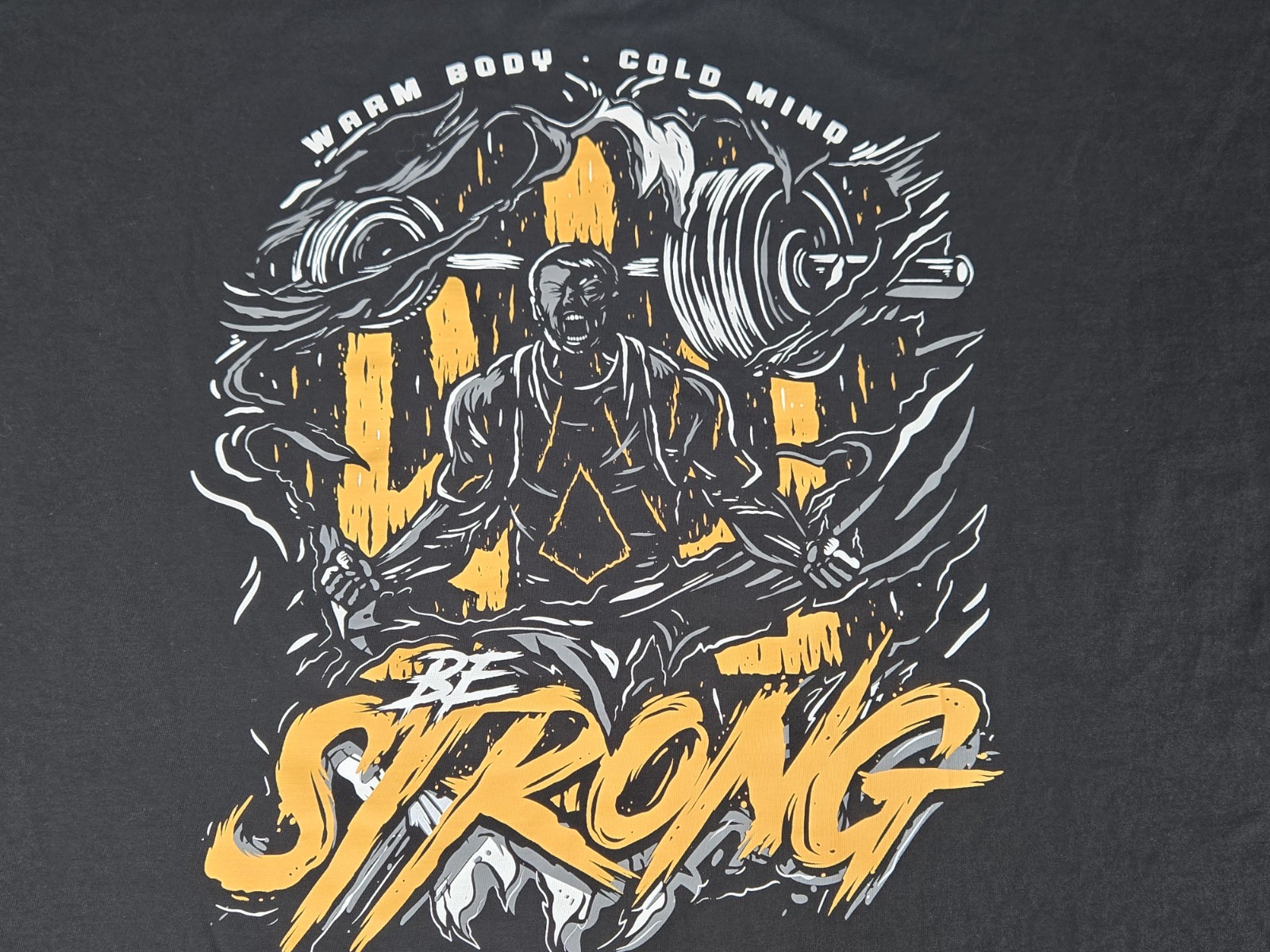 New Mens Warm Body Cold Mind Weight Lifting T Shirt Size XL Black gallery