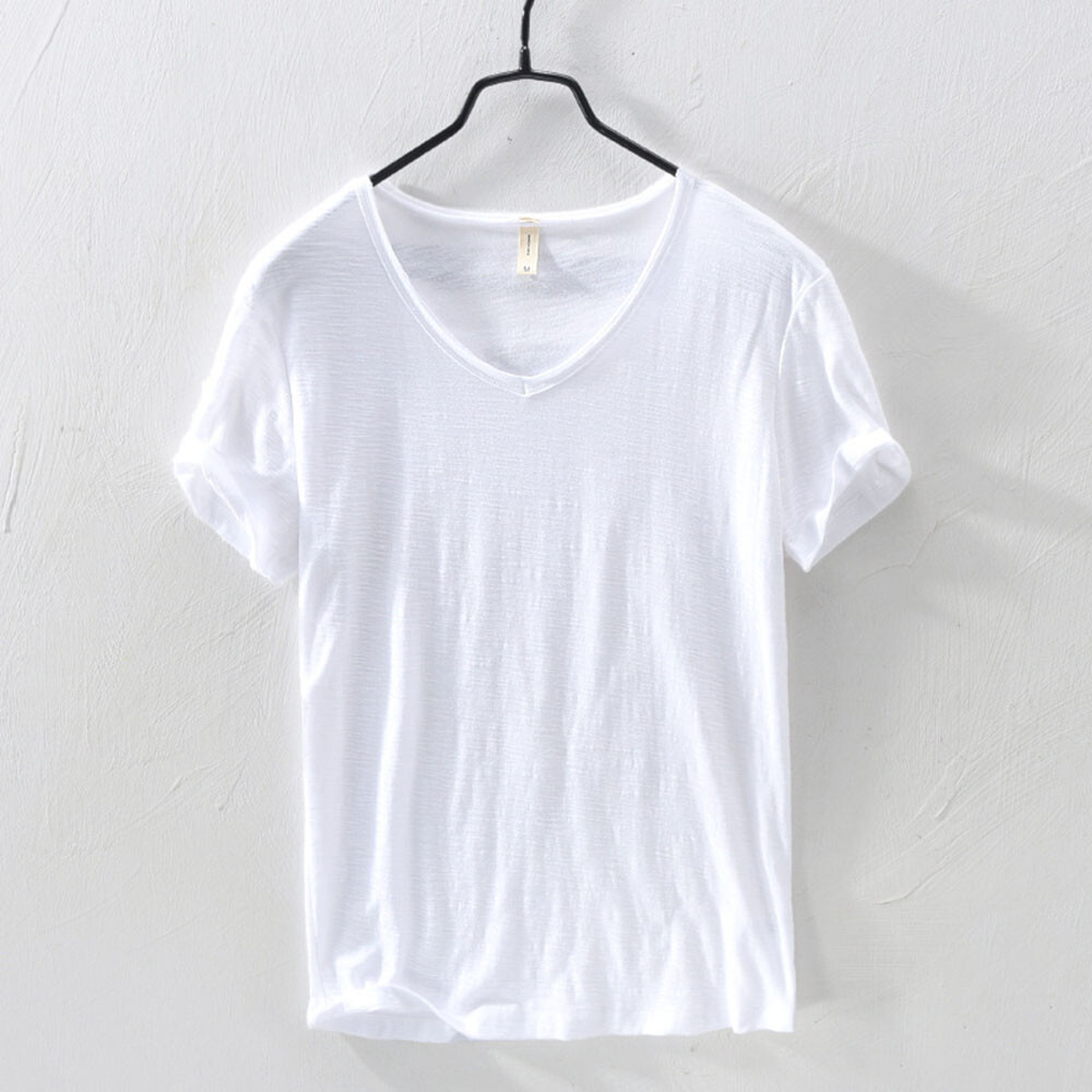 Mens Casual  Short Sleeve T-shirts V-neck Slim Fit Solid Tee Cotton Tops Thin N