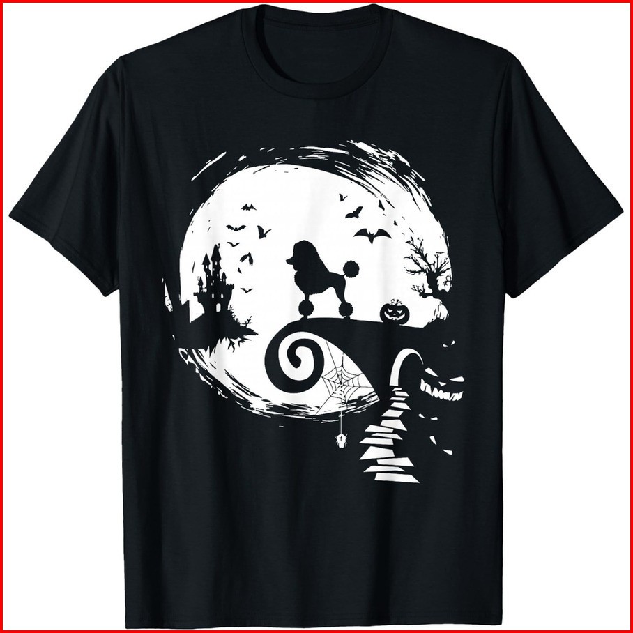 Poodle Dog And Moon Halloween Costume Dog Lover Funny T-Shirt