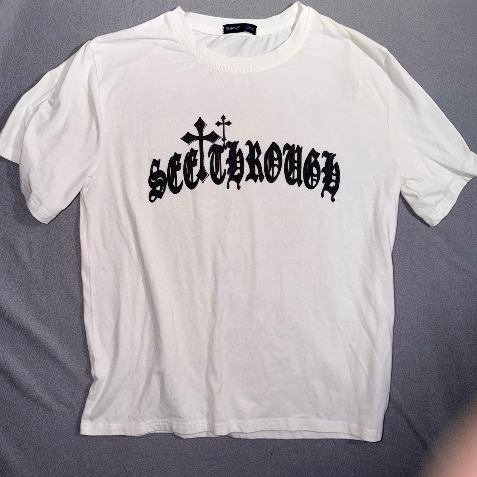 ROMWE Small White See Through Gothic Cross 90s Grunge Alt Streetwear Vampy gallery