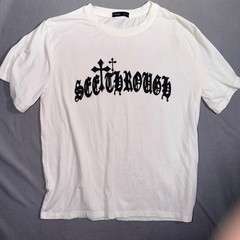 ROMWE Small White See Through Gothic Cross 90s Grunge Alt Streetwear Vampy