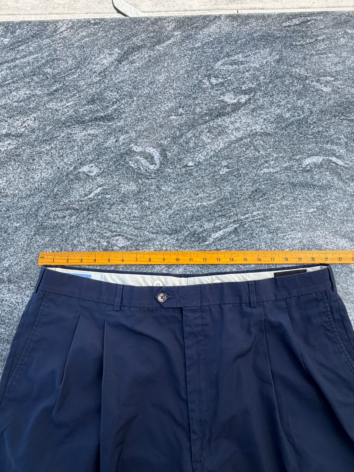 1990s Navy Cotton Tailored Men's Trousers Yuppie Style Size M gallery