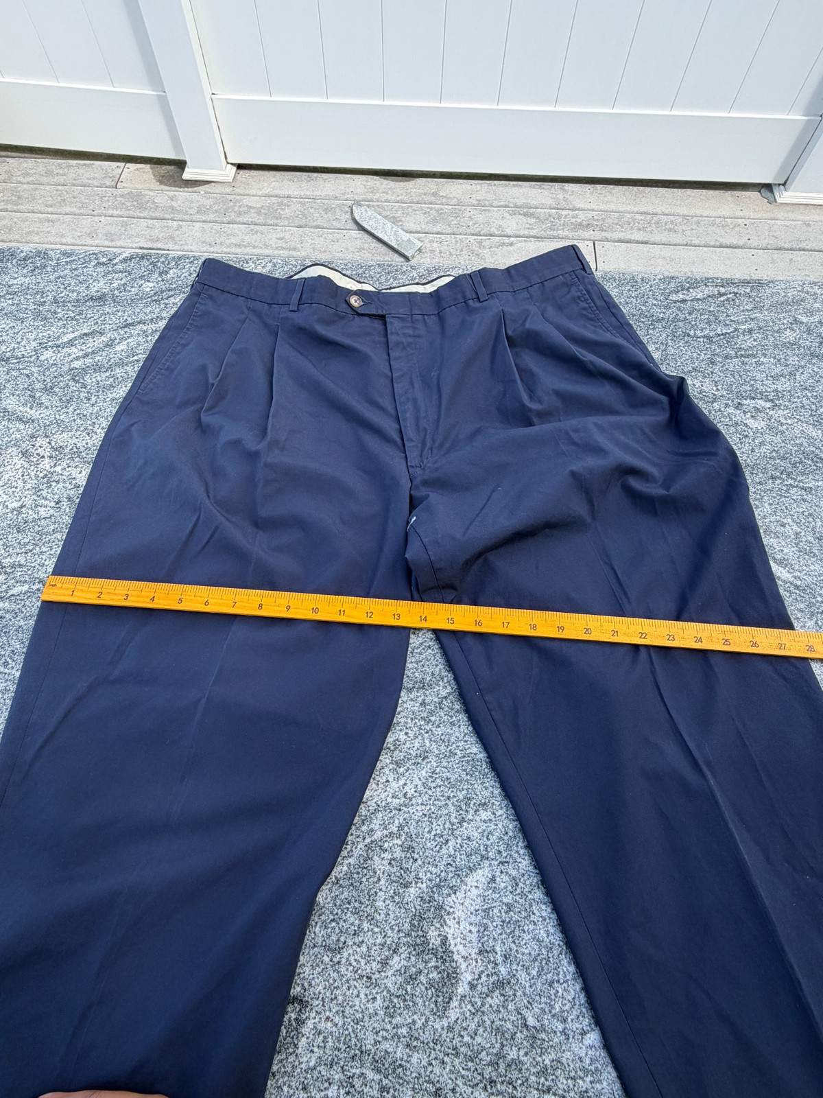 1990s Navy Cotton Tailored Men's Trousers Yuppie Style Size M gallery