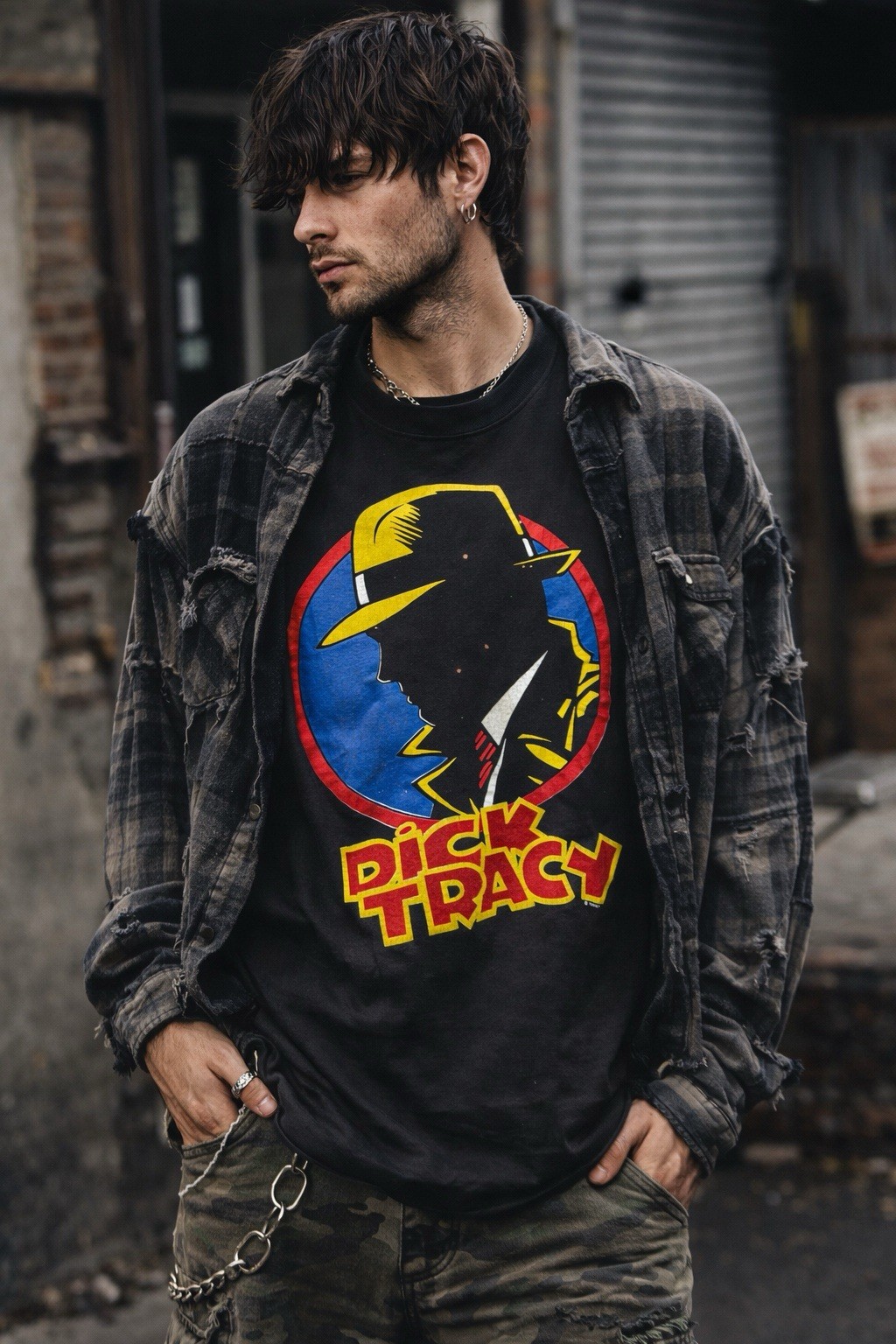 VINTAGE 1980s 1990s Dick Tracy T-Shirt , XL Disney Black ORIGINAL Flaws gallery
