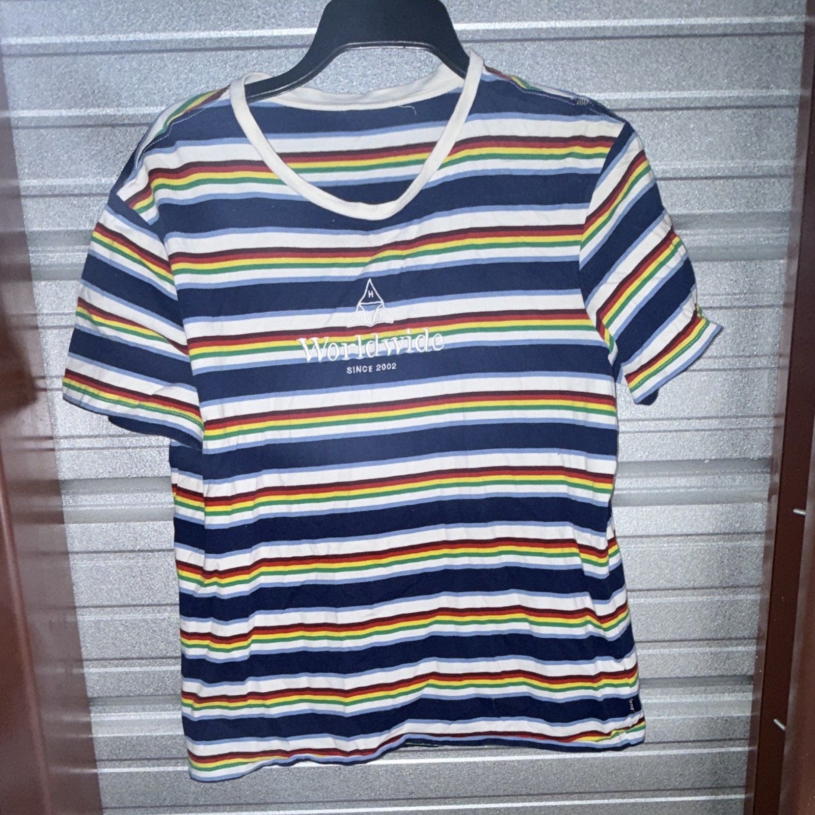 HUF Worldwide Mens Size S Crew Neck Embroidered T-Shirt Striped Skate gallery