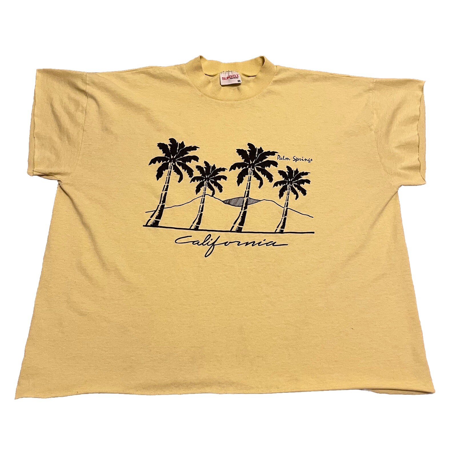Vintage 80s OSFA Palm Springs California Yellow T-Shirt Sunbelt Sportswear Cut gallery