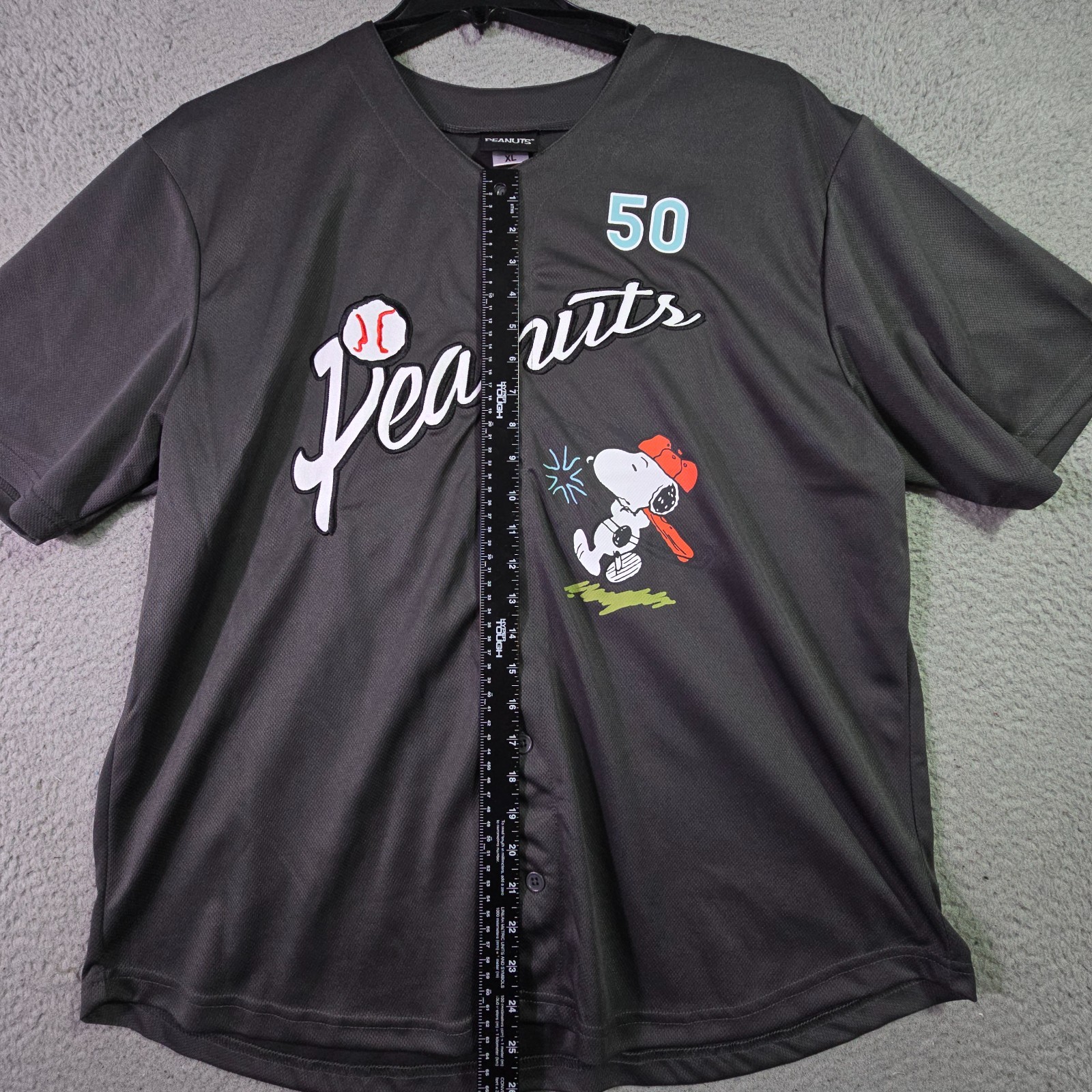 Peanuts® Snoopy Baseball Jersey shirt Mens XL Black Charlie Brown Button Up NWT gallery