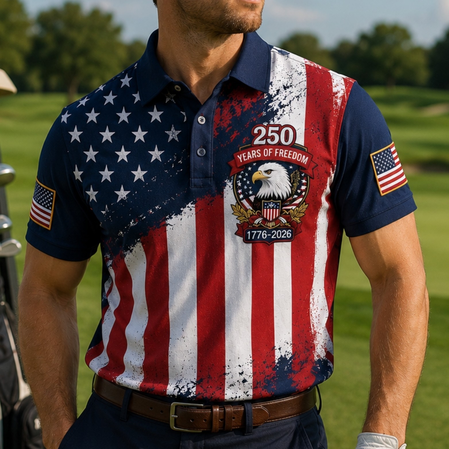 American Flag Eagle Golf Polo, USA 250 Years Freedom 1776-2026 Patriot (S-5XL) gallery