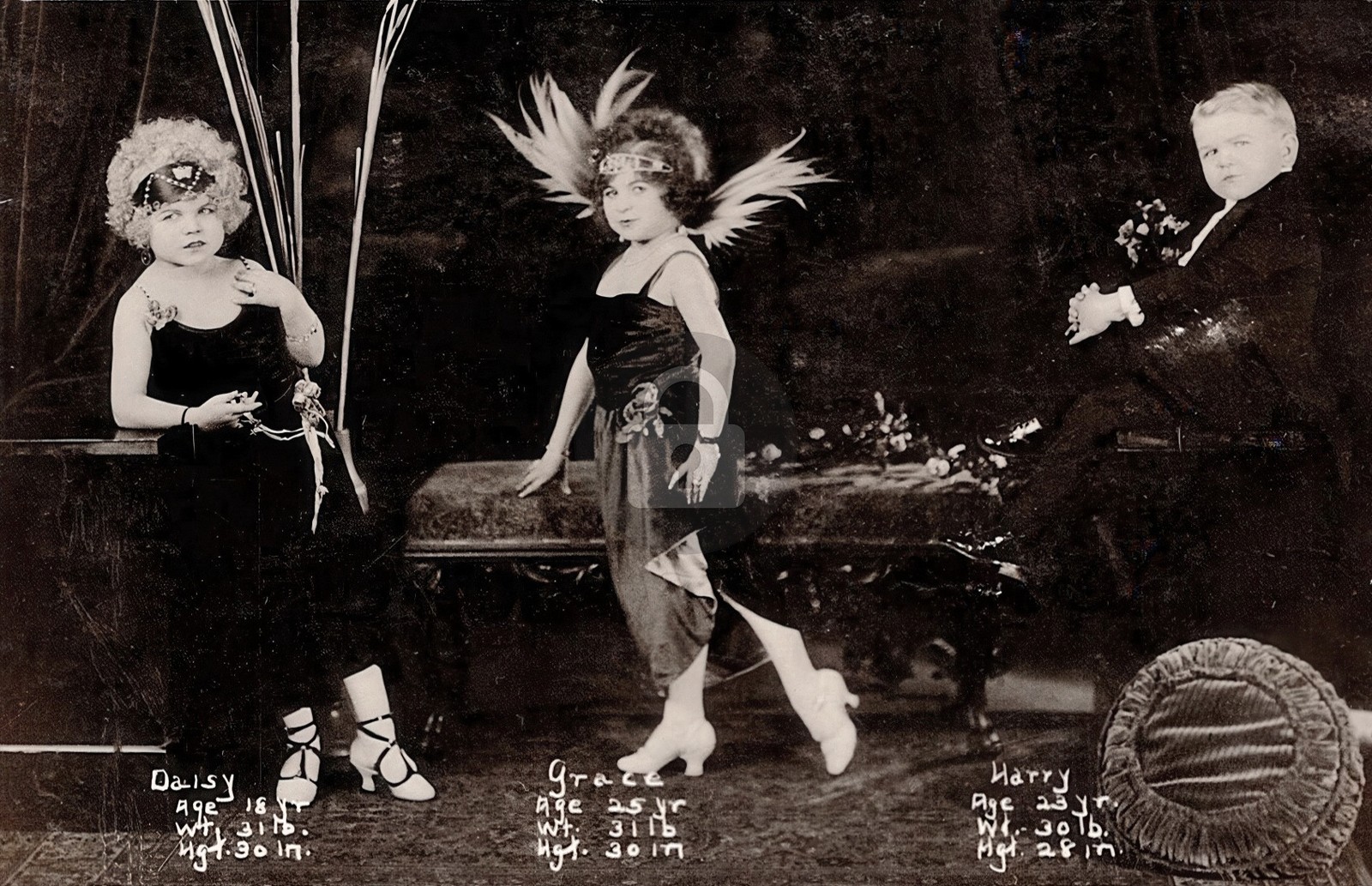 Doll Family Dwarf Circus Sideshow Grace Daisy freak show RPPC Postcard COPY