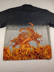 Vintage Dragon on Fire 2000s Y2K Black and Grey Graphic Shirt Mens XXL