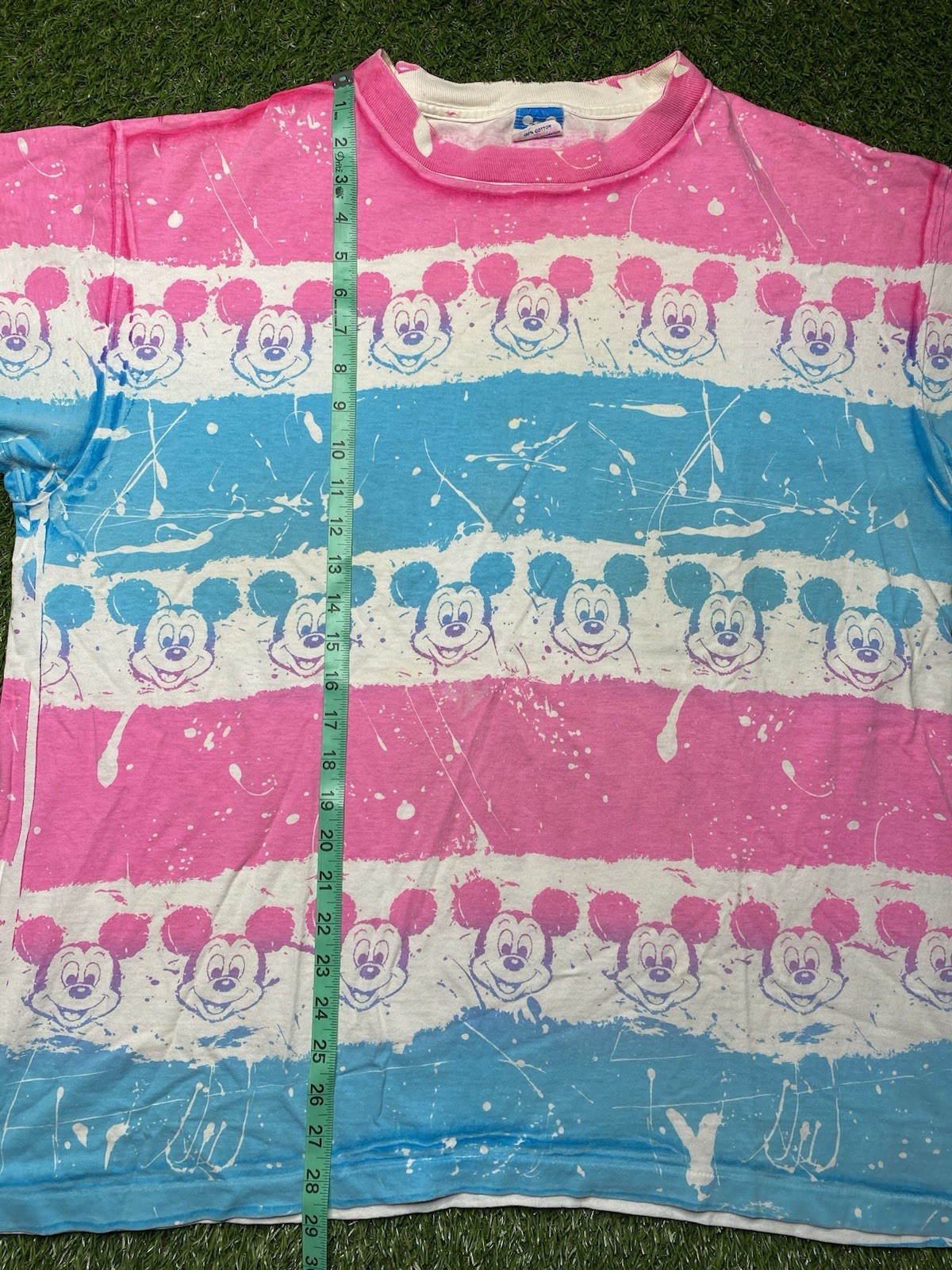 Vintage Mickey Mouse Shirt Tie Dye Disney 90s All Over Print Splatter OSFA Pink gallery