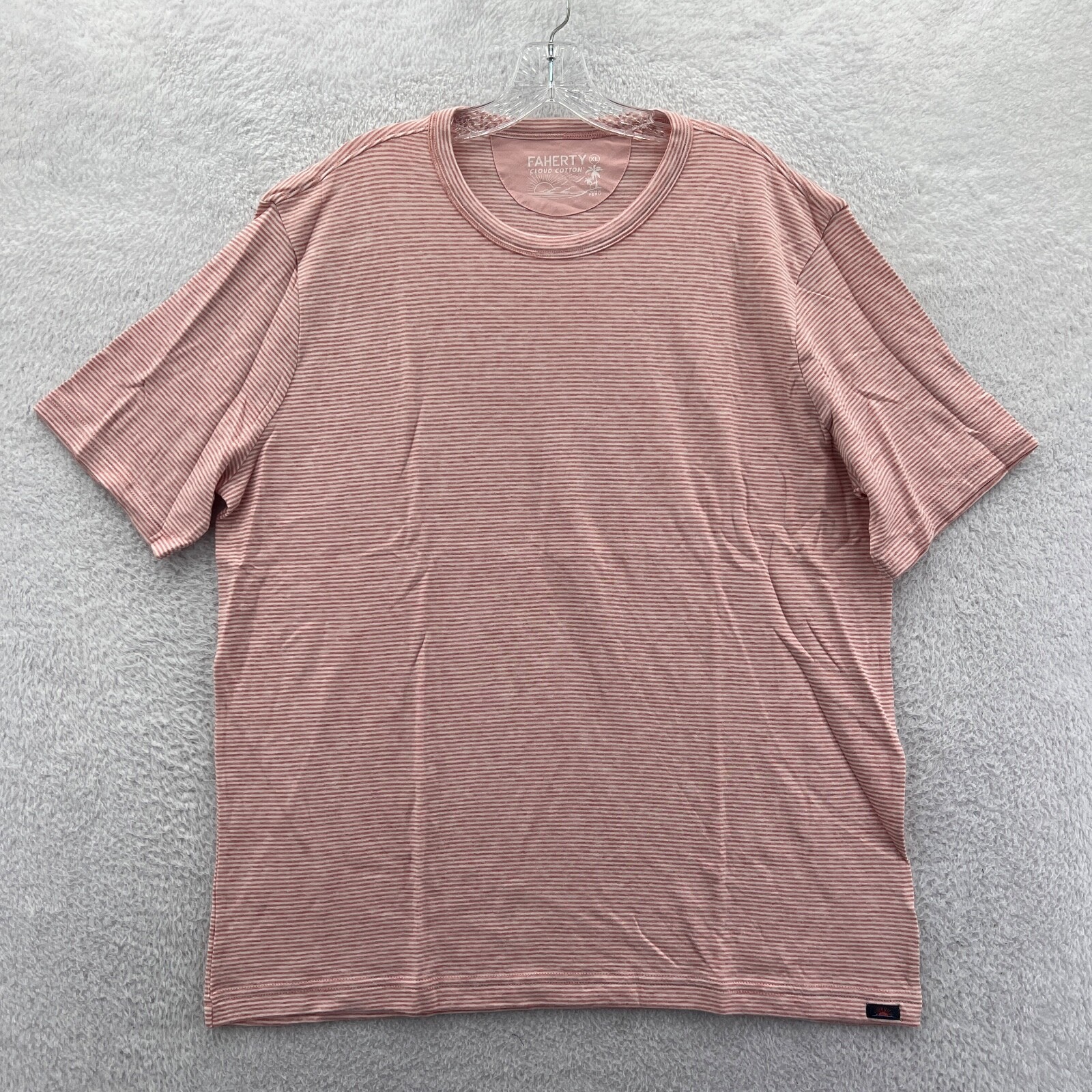 New Faherty Striped Shirt Mens XL Orange Cloud Cotton Soft Short Sleeve Tee B9