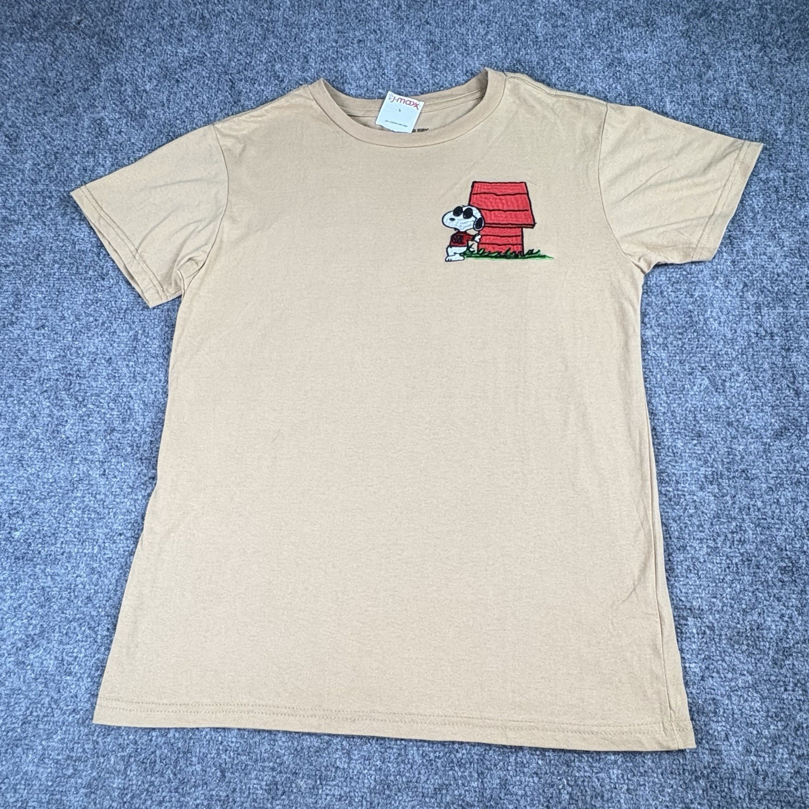 Peanuts Snoopy Doghouse Graphic T-Shirt Men L Tan Cartoon Y2K Retro Double Sided gallery