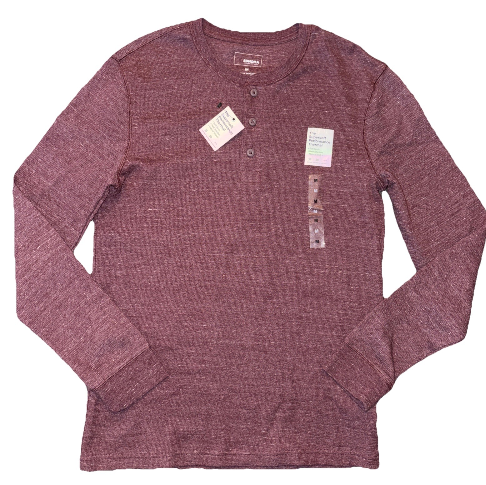 Sonoma Thermal Henley Shirt Men M Maroon Extra Soft Cotton Stretch Warm Gift NWT gallery