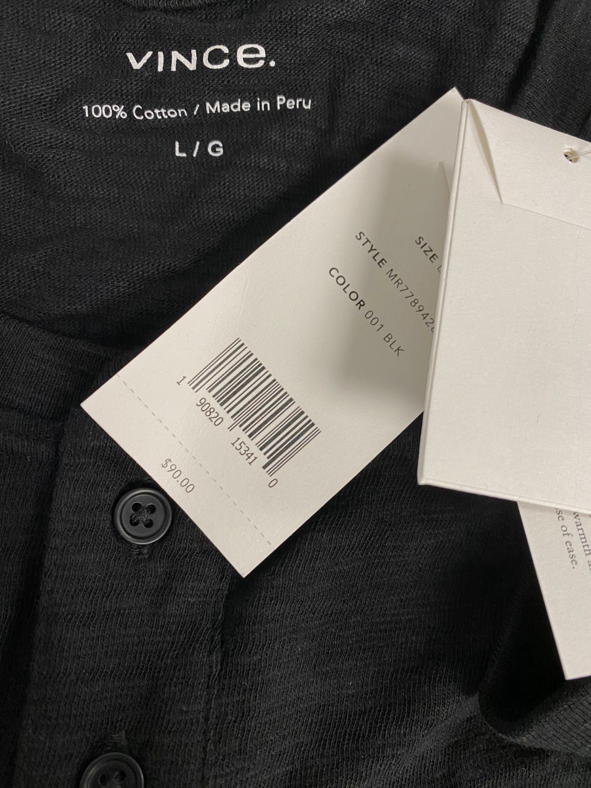 Vince. Men's Black Slub Cotton Short Sleeve Henley Shirt Size L gallery