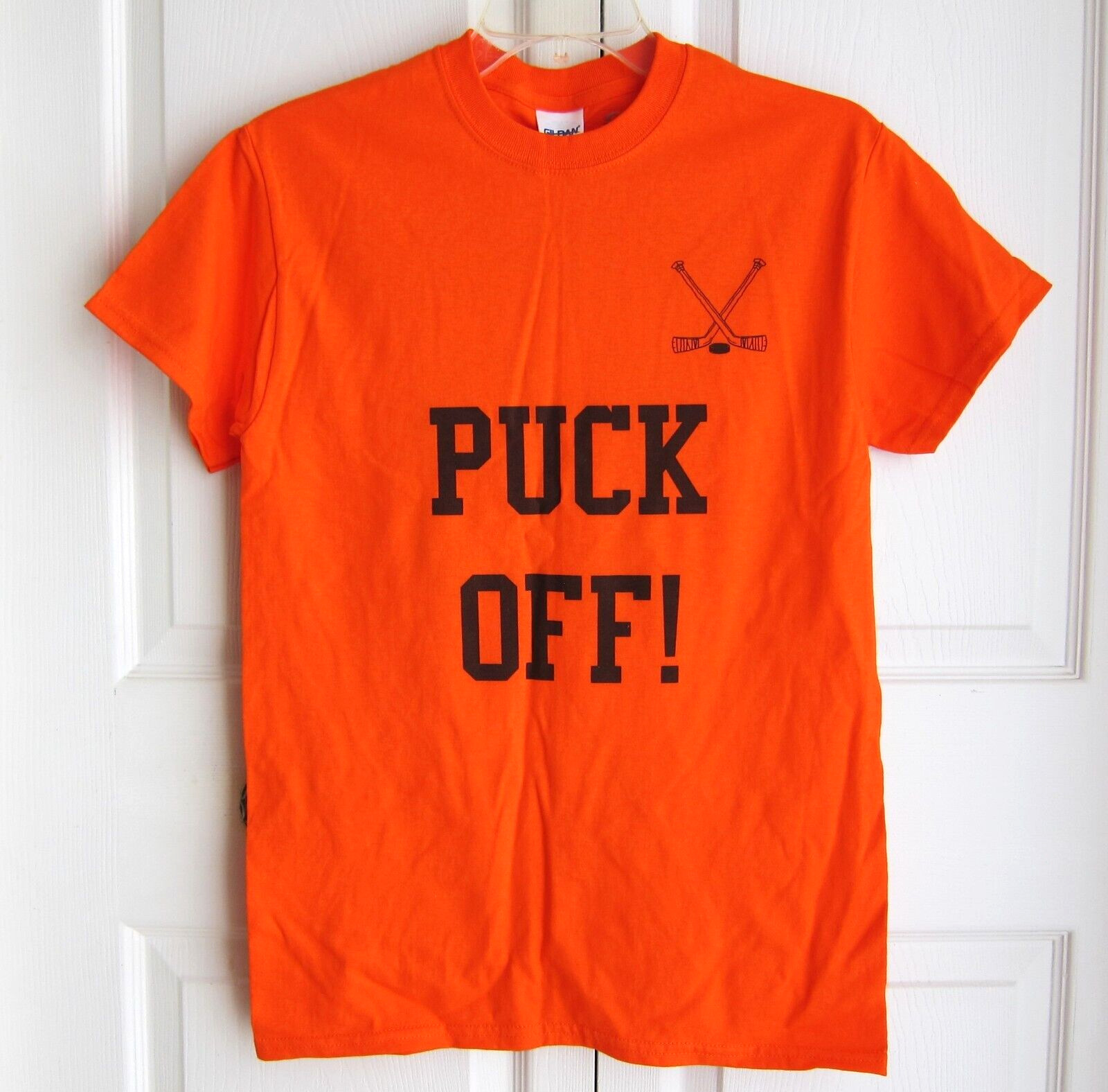 Hockey Juniors Teens PUCK OFF Orange T-Shirt 100% Cotton Size S - NEW gallery